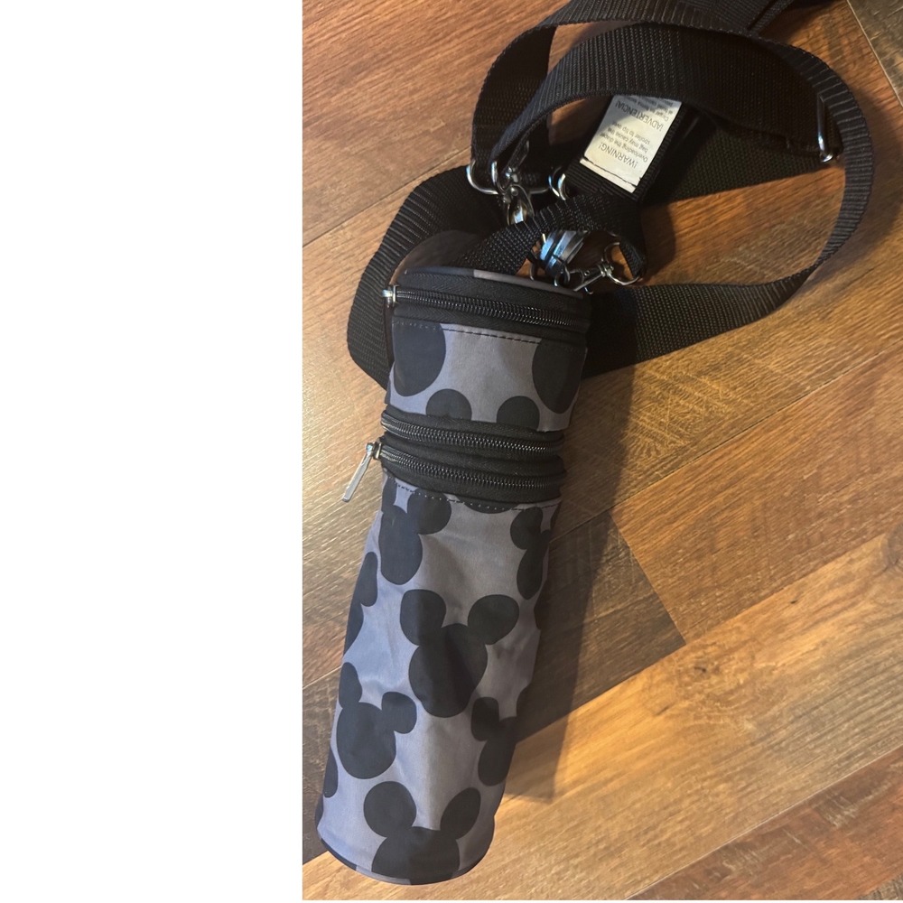 Disney Mickey Mouse Cylinder Baby Bottle Cooler Diaper Bag Gray Black Strap